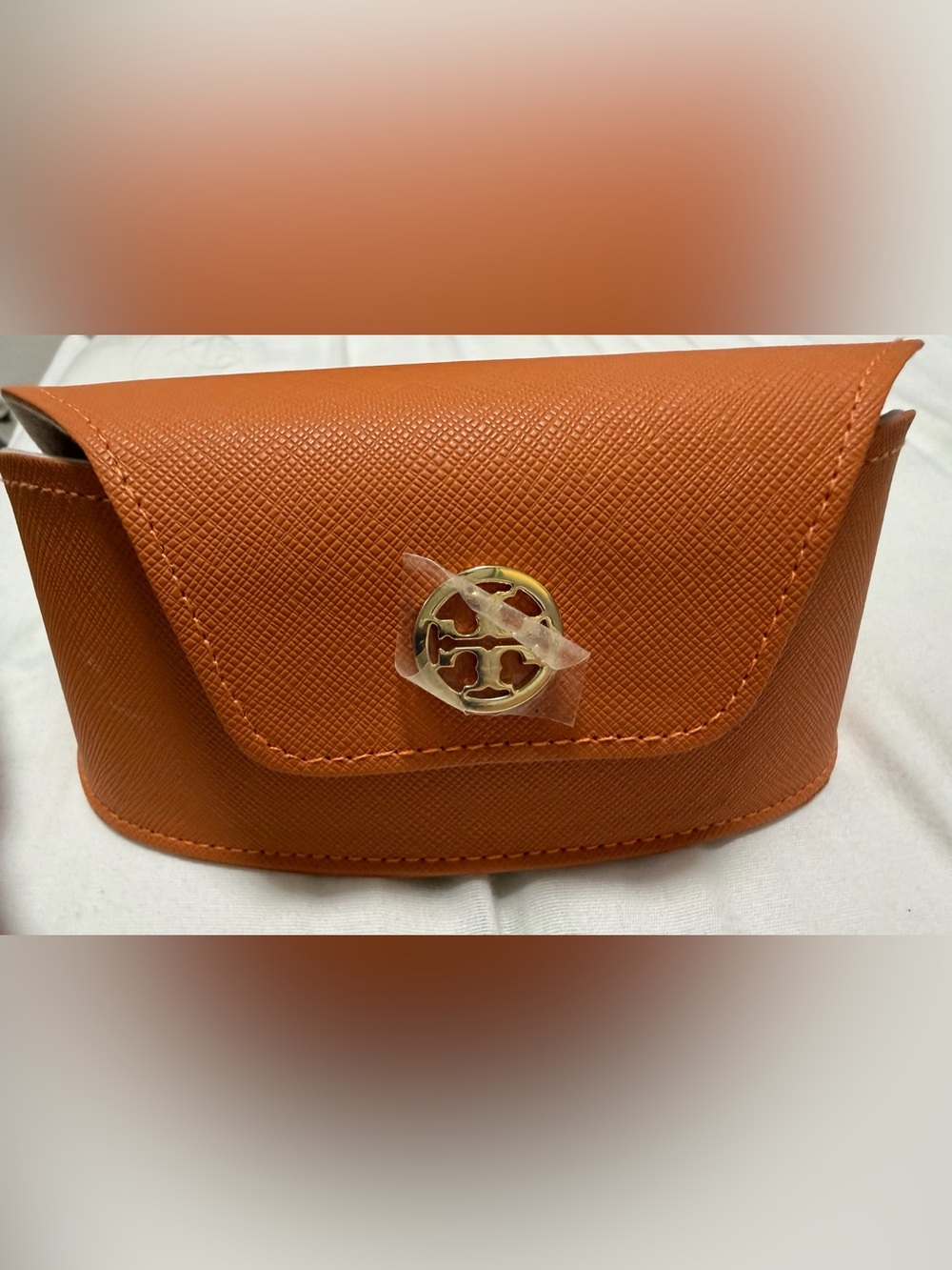 Tory Burch Orange Saffiano sunglasses case with Gold Logo